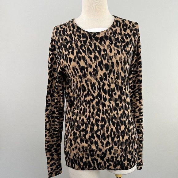NWT HALOGEN Taupe Animal Print Crew Neck Sweater‎ (S) - Picture 2 of 7